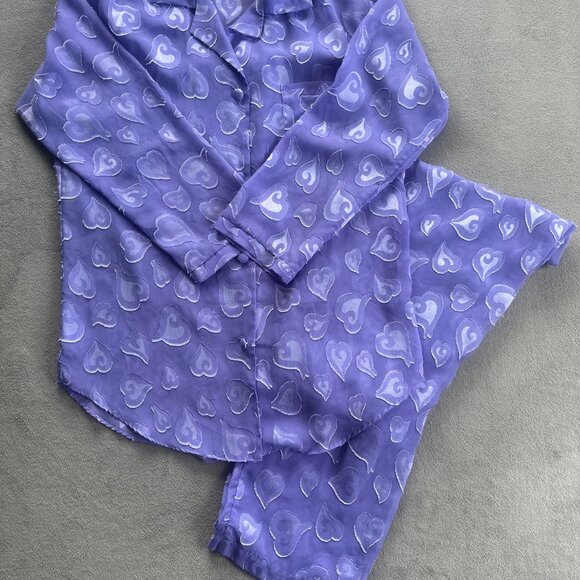 Vintage Victoria’s Secret Sheer Purple Heart Pajama Set | Coquette Y2K Soft Girl - Picture 1 of 15